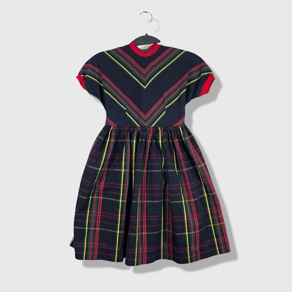 Kate Greenaway Plaid Dress Kids Size 6 Black Red Green Vintage Preppy Holiday